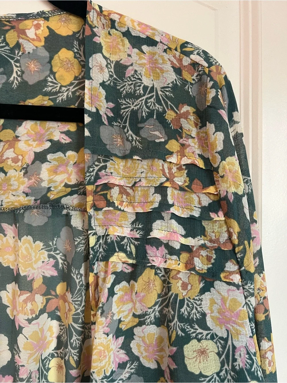 Free People Green Floral Tie-Front Blouse